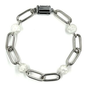 Elegant White and Silver Beaded Bracelet